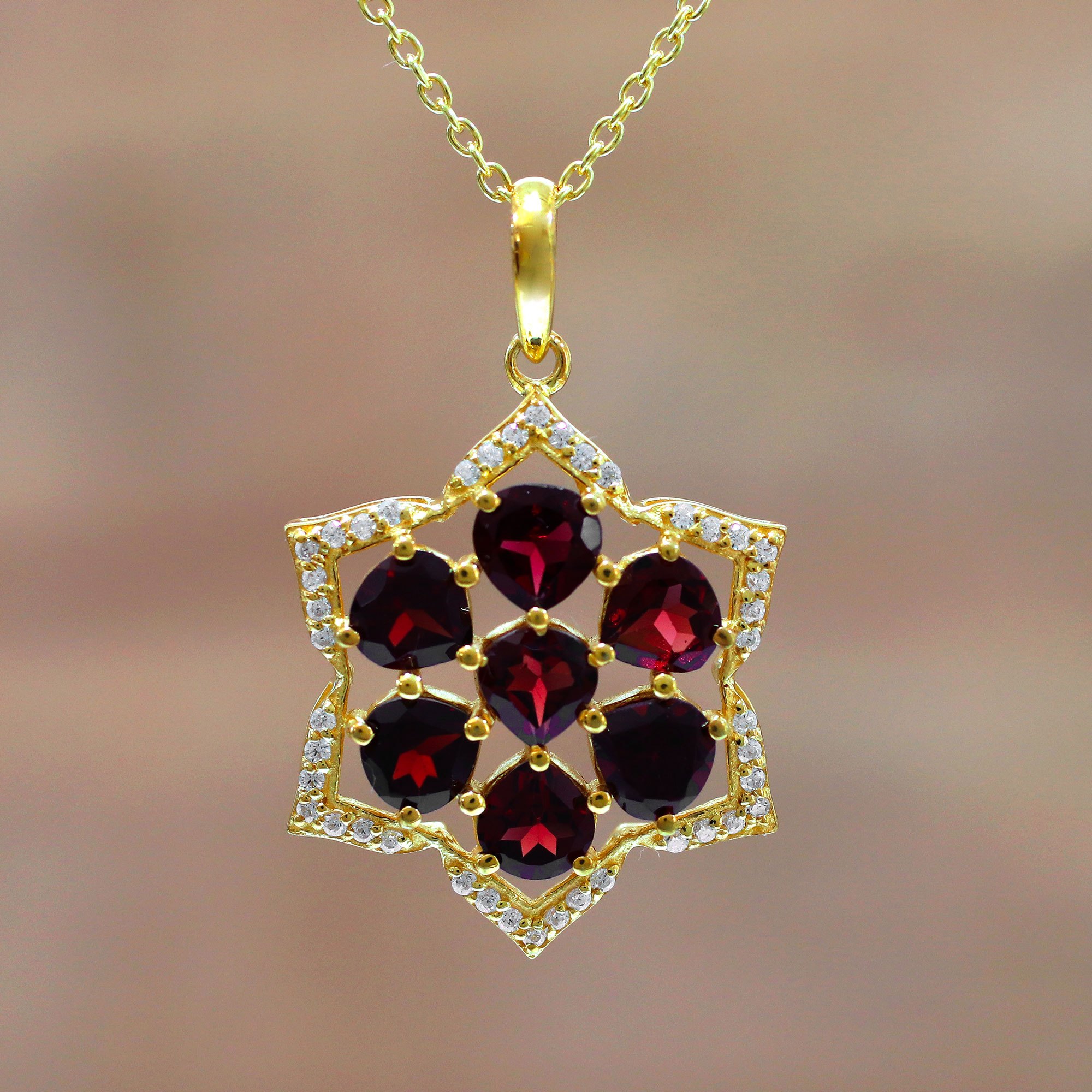 Gold Plated Fl Garnet Pendant Necklace From India Fire Fl Fire Gold Plated Garnet Pendant Necklace From India