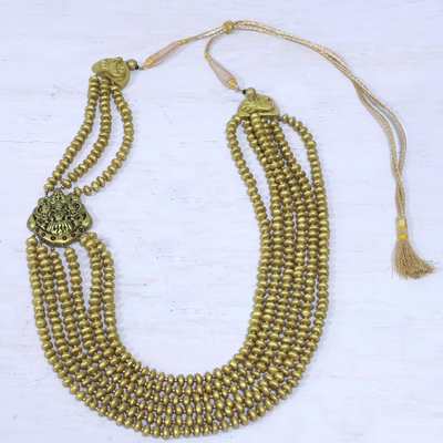 Ceramic beaded necklace, 'Golden Lakshmi' - Ceramic Beaded Necklace of Lakshmi Goddess of Prosperity