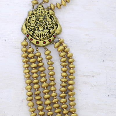 Ceramic beaded necklace, 'Golden Lakshmi' - Ceramic Beaded Necklace of Lakshmi Goddess of Prosperity