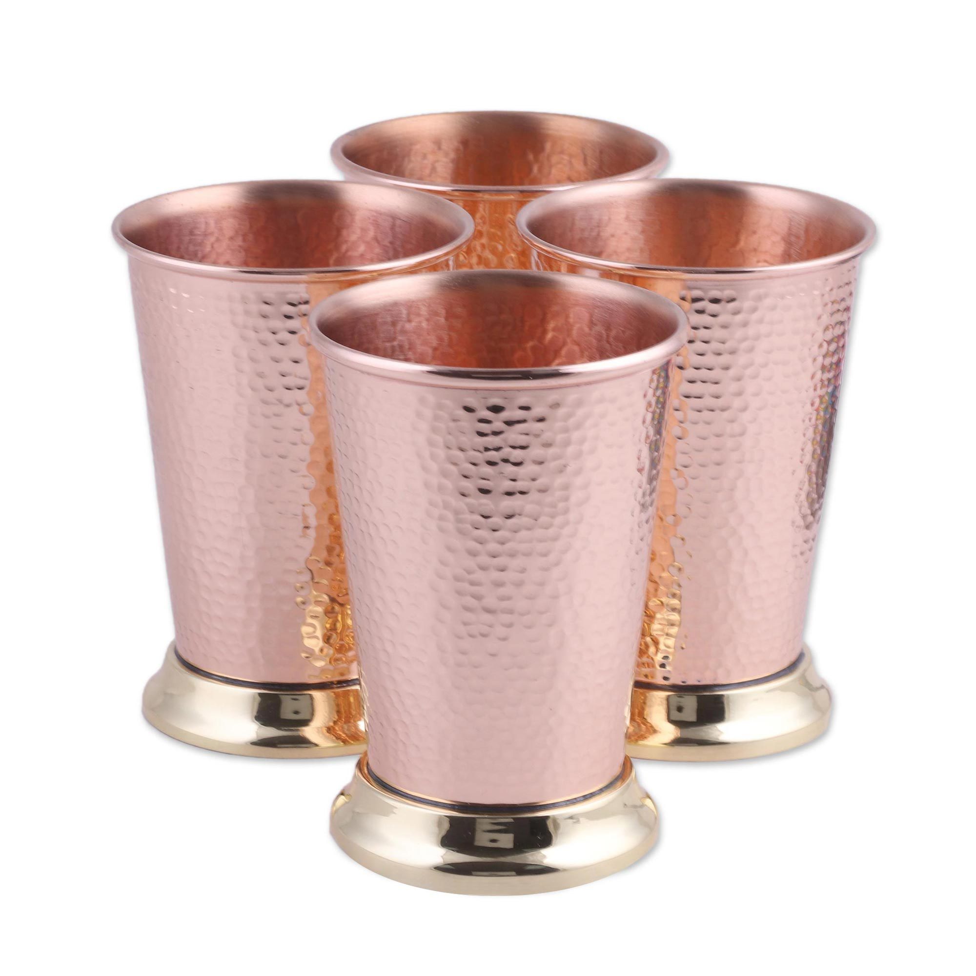 Four Handcrafted Hammered Copper Cups from India Bar Camaraderie NOVICA