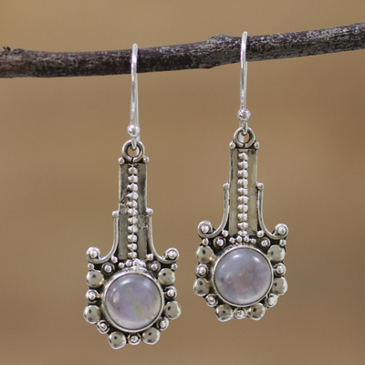 Rainbow moonstone dangle earrings, 'Magical Pendulums' - Rainbow Moonstone and 925 Silver Dangle Earrings from India