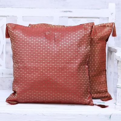 Brocade cushion covers, Crimson Grandeur (pair)