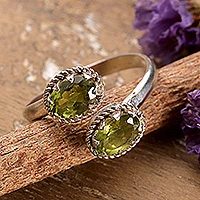 Rhodium plated peridot wrap ring, 'Rapturous Nature'