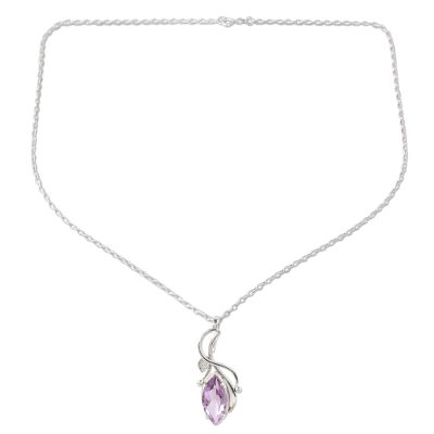 Amethyst pendant necklace, 'Purple Gleam' - Four-Carat Amethyst Pendant Necklace from India