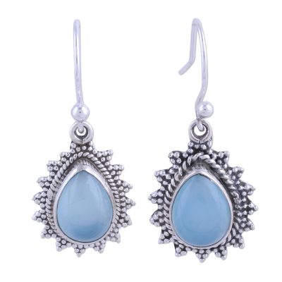 Chalcedony dangle earrings, 'Droplet Magic' - Chalcedony and 925 Silver Dangle Earrings from India