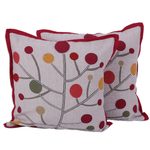 Cotton cushion covers, 'Lollipop Tree' (pair) - All Cotton Cushion Covers with Stylized Tree Motifs (Pair)