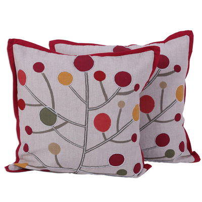 All Cotton Cushion Covers with Stylized Tree Motifs (Pair)