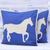 Cotton cushion covers, 'Majestic Horse' (pair) - Blue and Ivory Horse Motif Cushion Covers (Pair) thumbail