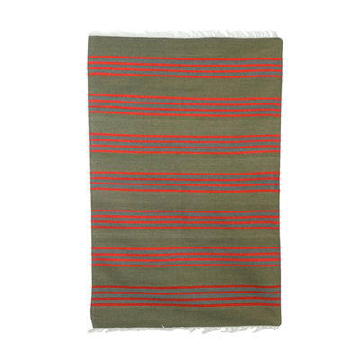 4x6 Striped Wool Dhurrie Rug in Avocado and Paprika