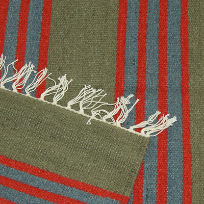 Alfombra dhurrie de lana, (4x6) - alfombra Dhurrie de lana a rayas de 4x6 en aguacate y pimentón