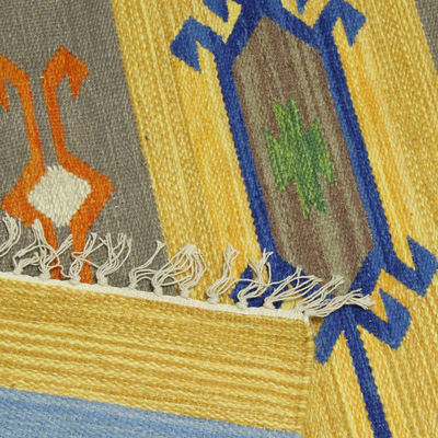 Dhurrie-Teppich aus Wolle, (4x6) - 4x6 bunter geometrischer Woll-Dhurrie-Teppich aus Indien