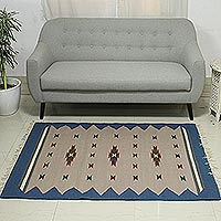 Dhurrie-Teppich aus Wolle, 'Azure Melody' (4x6) - Handgewebter Dhurrie-Teppich aus azurblauer Wolle aus Indien (4x6)