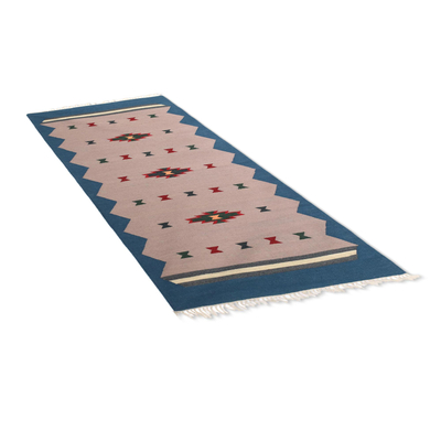 Dhurrie-Teppich aus Wolle, (4x6) - Handgewebter Dhurrie-Teppich aus azurblauer Wolle aus Indien (4x6)