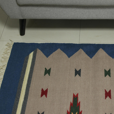 Dhurrie-Teppich aus Wolle, (4x6) - Handgewebter Dhurrie-Teppich aus azurblauer Wolle aus Indien (4x6)