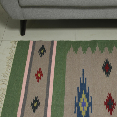 Dhurrie-Teppich aus Wolle, (4x6) - Handgewebter Dhurrie-Teppich mit geometrischem Muster aus Indien