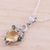 Rhodium plated citrine and emerald pendant necklace, 'Sunshine Bloom' - Rhodium Plated Citrine and Emerald Leaf Necklace from India (image 2b) thumbail