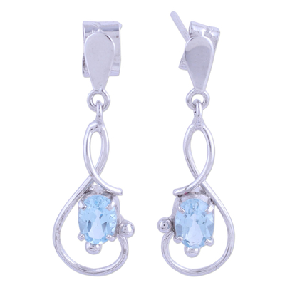 Rhodium Plated Blue Topaz Dangle Earrings from India
