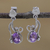 Rhodium plated amethyst dangle earrings, 'Flowing Twist' - Rhodium Plated Amethyst Leaf Dangle Earrings from India (image 2) thumbail
