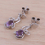 Rhodium plated amethyst dangle earrings, 'Flowing Twist' - Rhodium Plated Amethyst Leaf Dangle Earrings from India (image 2b) thumbail