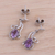 Rhodium plated amethyst dangle earrings, 'Flowing Twist' - Rhodium Plated Amethyst Leaf Dangle Earrings from India (image 2c) thumbail