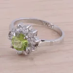 Rhodium plated peridot cocktail ring, 'Verdant Glimmer' - Sparkling Peridot Cocktail Ring from India