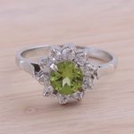 Rhodium plated peridot cocktail ring, 'Verdant Glimmer' - Sparkling Peridot Cocktail Ring from India