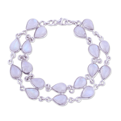 Rainbow Moonstone and Sterling Silver Link Bracelet