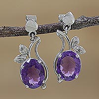 Pendientes colgantes de amatista chapados en rodio, 'Pretty Lilac' - Pendientes colgantes de amatista frondosa chapados en rodio de la India