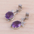Rhodium plated amethyst dangle earrings, 'Pretty Lilac' - Rhodium Plated Leafy Amethyst Dangle Earrings from India