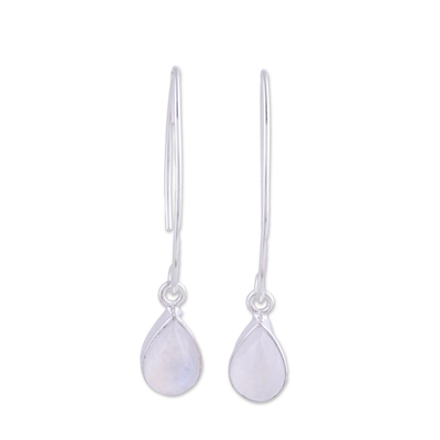 Rainbow moonstone dangle earrings, 'Trendy Luster' - Rainbow Moonstone and Sterling Silver Dangle Earrings