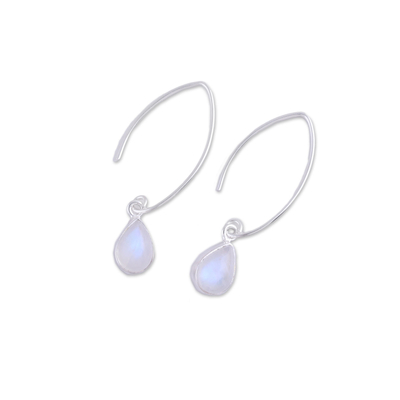 Rainbow moonstone dangle earrings, 'Trendy Luster' - Rainbow Moonstone and Sterling Silver Dangle Earrings
