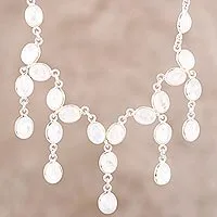 Rainbow moonstone waterfall necklace, 'Luxurious Luster'