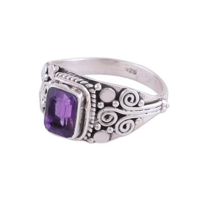 Amethyst single-stone ring, 'Royal Luxury' - Amethyst and Sterling Silver Single Stone Ring from India