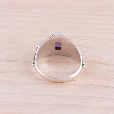 Amethyst single-stone ring, 'Royal Luxury' - Amethyst and Sterling Silver Single Stone Ring from India