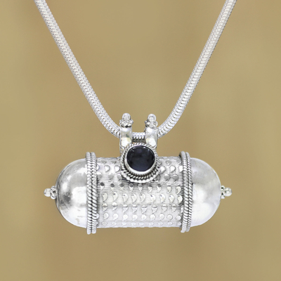Onyx pendant necklace, 'Royal Drum' - Onyx and Sterling Silver Drum Pendant Necklace from India