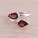 Garnet wrap ring, 'Radiant Drops' - Polished Sterling Silver and Garnet Wrap Ring