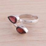 Garnet wrap ring, 'Radiant Drops' - Polished Sterling Silver and Garnet Wrap Ring