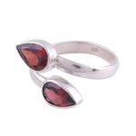 Garnet wrap ring, 'Radiant Drops' - Polished Sterling Silver and Garnet Wrap Ring