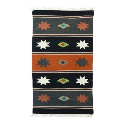 Wool dhurrie rug, 'Night of Stars' (3x5) - 3x5 Striped Wool Dhurrie Rug with Geometric Motifs