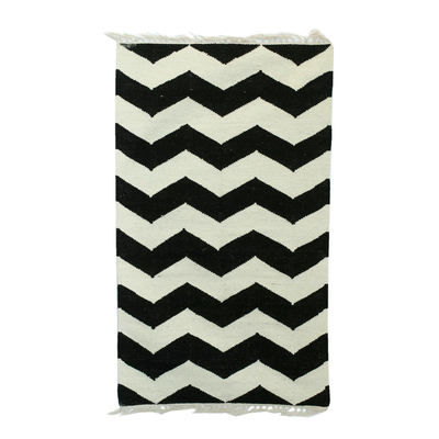 3x5 Handwoven Zigzag Wool Dhurrie Rug from India