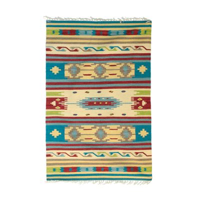 Wool dhurrie rug, 'Primary Garden' (4x6) - Colorful Handwoven 4 x 6 Wool Dhurrie Rug from India