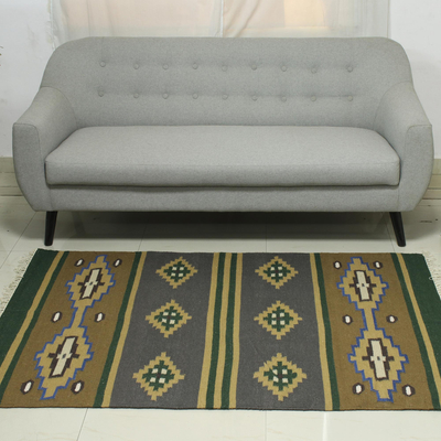 Dhurrie-Teppich aus Wolle, (4x6) - Handgewebter Dhurrie-Teppich aus Wolle und Baumwolle (4x6)