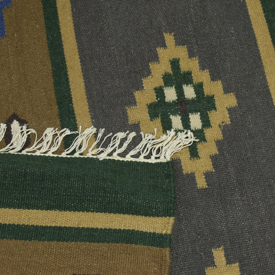 Alfombra de lana dhurrie, (4x6) - Alfombra Dhurrie artesanal de lana y algodón tejida a mano (4x6)