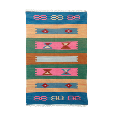 Wool dhurrie rug, 'Exciting Vintage' (4x6) - 4x6 Handwoven Multicolored Wool Dhurrie Rug from India