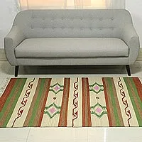 Kiva Store  Handwoven Zapotec Wool Rug in Colorful Stripes (2.5x4