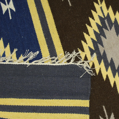 Dhurrie-Teppich aus Wolle, (4x6) - 4x6 Woll-Dhurrie-Teppich mit gestreiften geometrischen Motiven