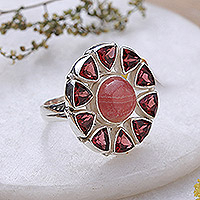 Featured review for Garnet and rhodochrosite cocktail ring, Red Sun