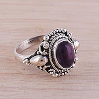 Amethyst cocktail ring, 'Radiant Royalty' - Handcrafted Amethyst and Sterling Silver Cocktail Ring
