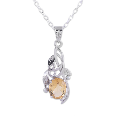Rhodium Plated Citrine Pendant Necklace from India
