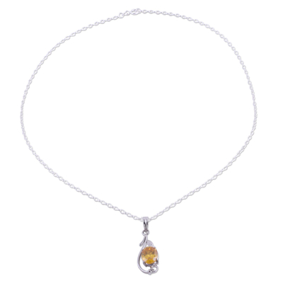 Rhodium Plated Yellow Citrine Pendant Necklace from India